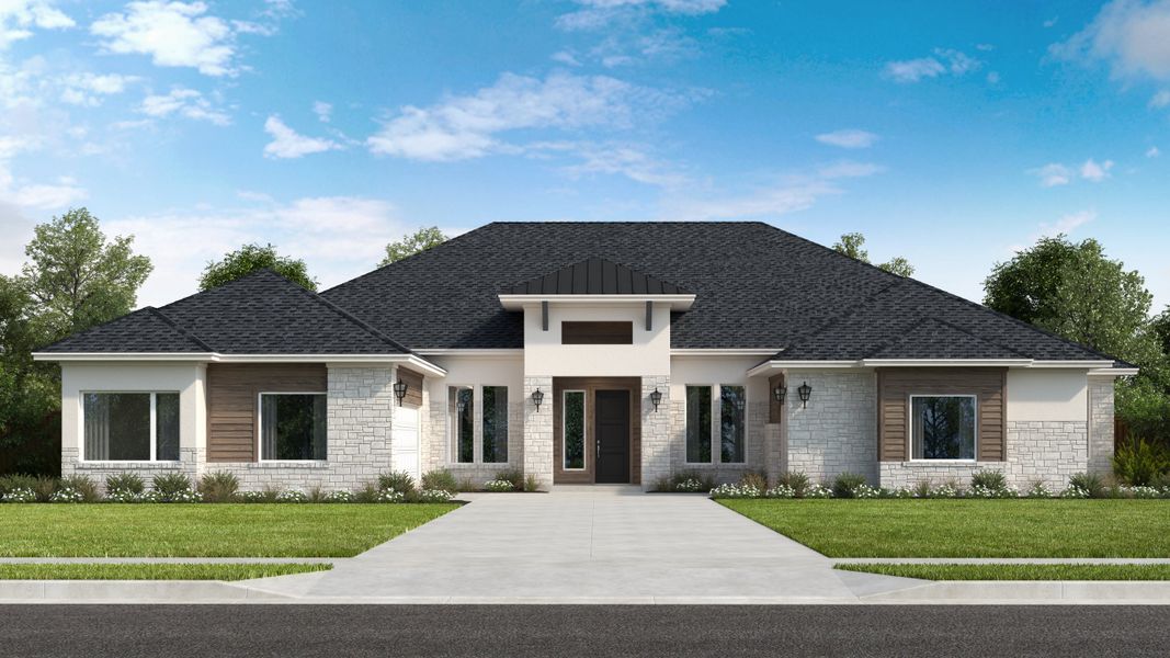 Representative exterior photo of a completed home built from the Bulverde by Scott Felder Homes in Leander Estates, Leander, TX (Image 1).