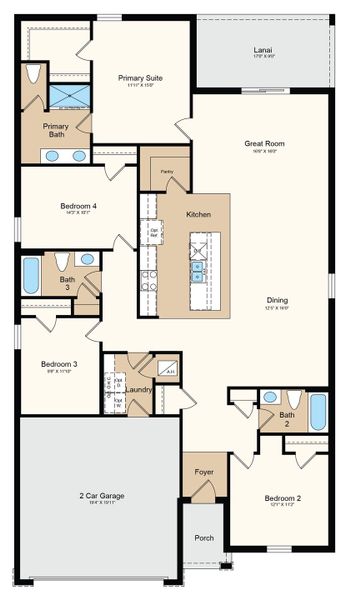 2D floor plan layout of this home in Solena, North Fort Myers, FL (Image 2). 2D floor plan layout of this home in Solena, North Fort Myers, FL (Image 2).