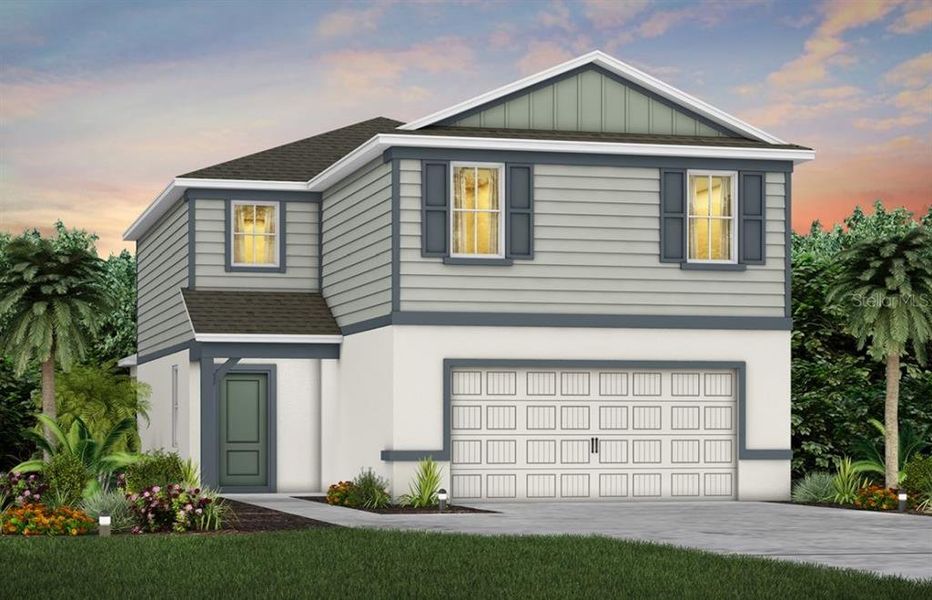 Front exterior of a new home in Hartford Terrace, Davenport, FL, highlighting curb appeal (Image 1). Front exterior of a new home in Hartford Terrace, Davenport, FL, highlighting curb appeal (Image 1).