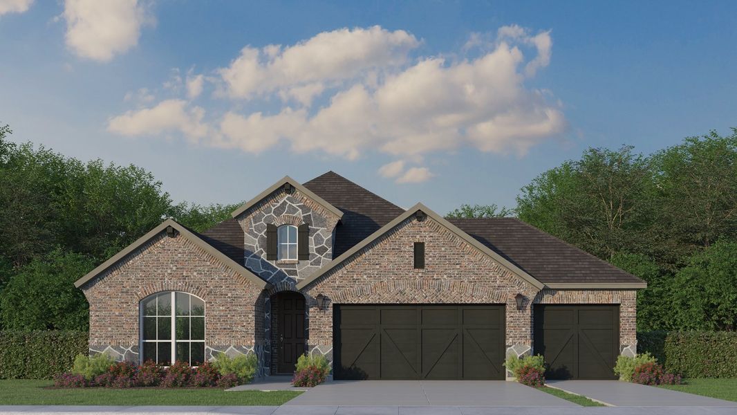 Plan 1523 Elevation A with Stone 3 Car Garage Plan 1523 Elevation A with Stone 3 Car Garage