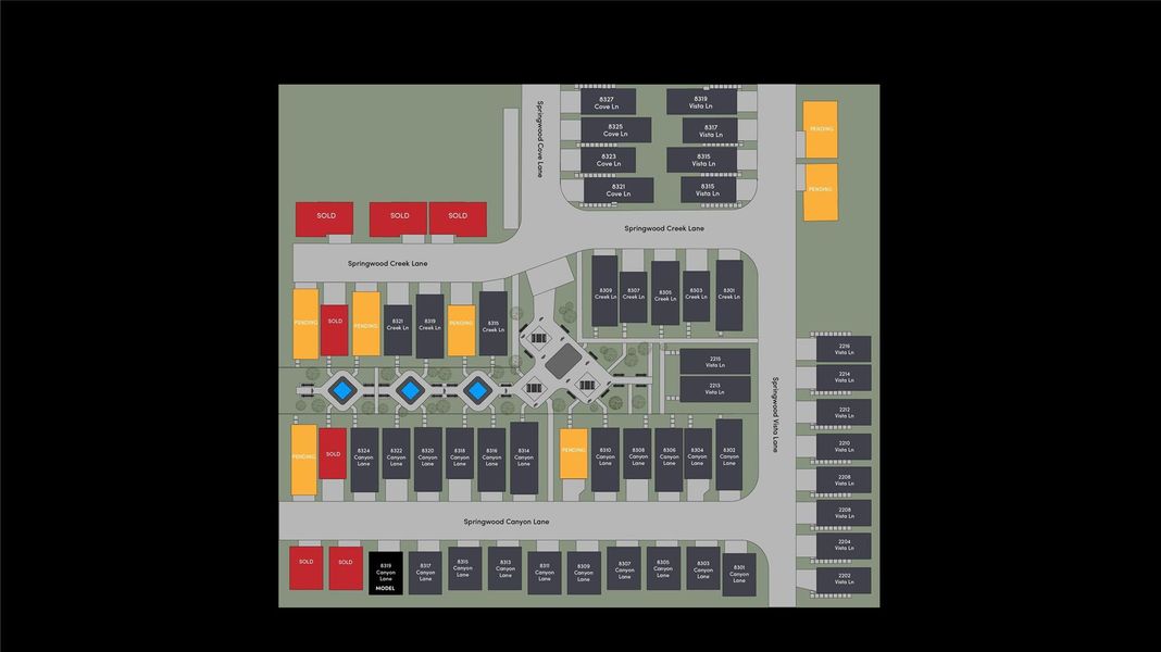 61-home gated community featuring a beautiful community park and 7 floor plans with 2-story & 3-story floor plans