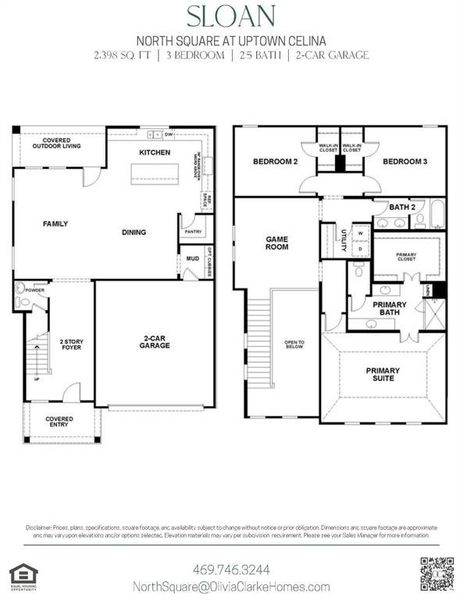 2D floor plan layout of this home in North Square at Uptown, Celina, TX (Image 4).