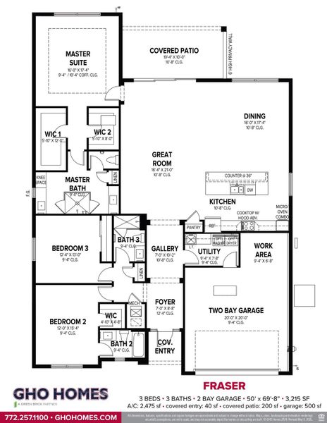 2D floor plan layout for the Fraser by GHO Homes in Ravens Landing, Vero Beach, FL (Image 3).