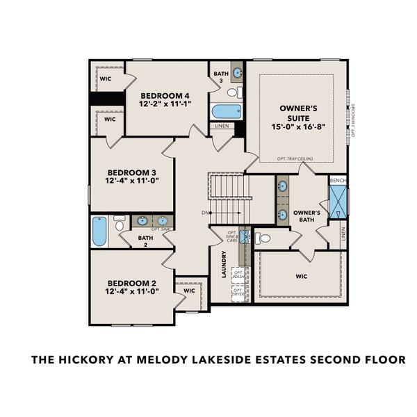 2D floor plan layout for the The Hickory B by Davidson Homes LLC in Melody Lakeside Estates, Buford, GA (Image 3).