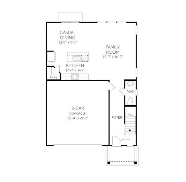 2D floor plan layout for the Pier - Single Family Homes by Dream Finders Homes in Briargate, Fountain Inn, SC (Image 3).