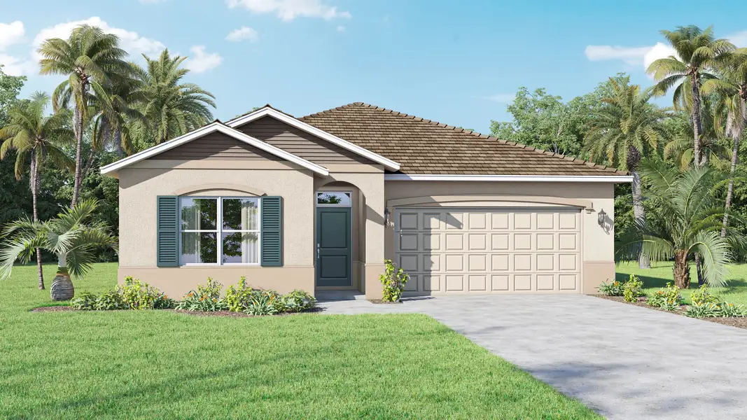 Representative exterior photo of a completed home built from the Clifton by D.R. Horton in Indian River Preserve, Mims, FL (Image 1). Representative exterior photo of a completed home built from the Clifton by D.R. Horton in Indian River Preserve, Mims, FL (Image 1).