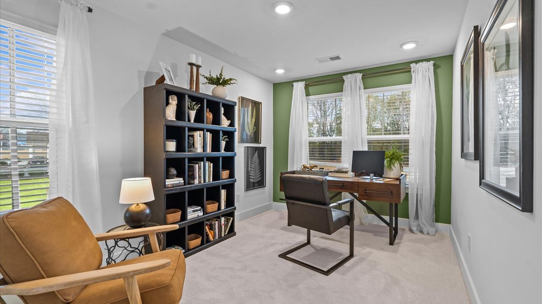 Representative furnished interior of a home built from the Corner Litchfield by DRB Homes in Gresham Station, Simpsonville (Image 17).
