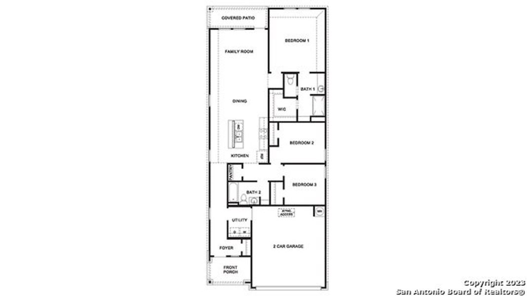 2D floor plan layout of this home in Redbird Ranch, San Antonio, TX (Image 2).