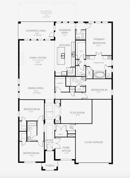 2D floor plan layout for the 2957F by Perry Homes in Southern Hills 65', Brooksville, FL (Image 3).