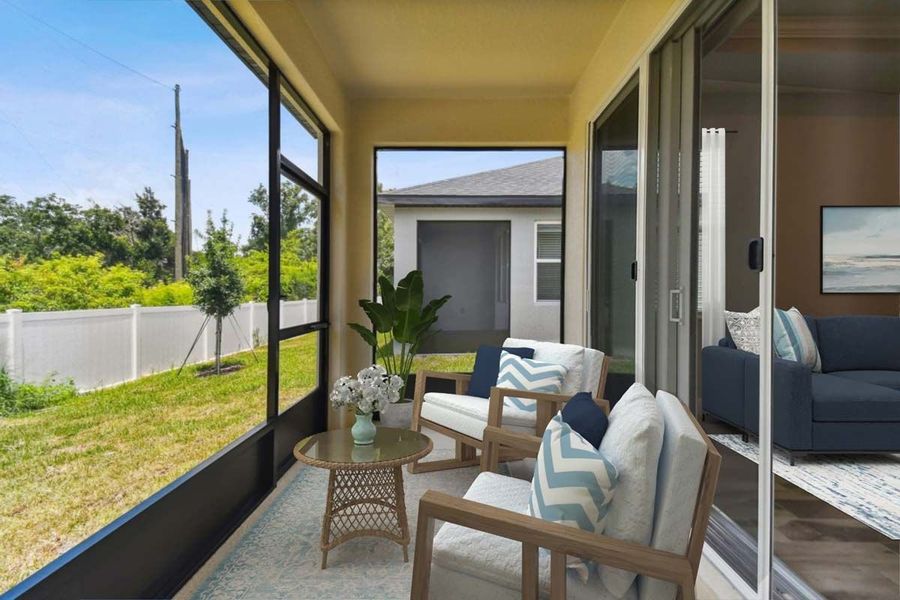 Exterior details and patio area of a home in Fairway Pointe - 55+ Villa Community, Sun City Center (Image 4).