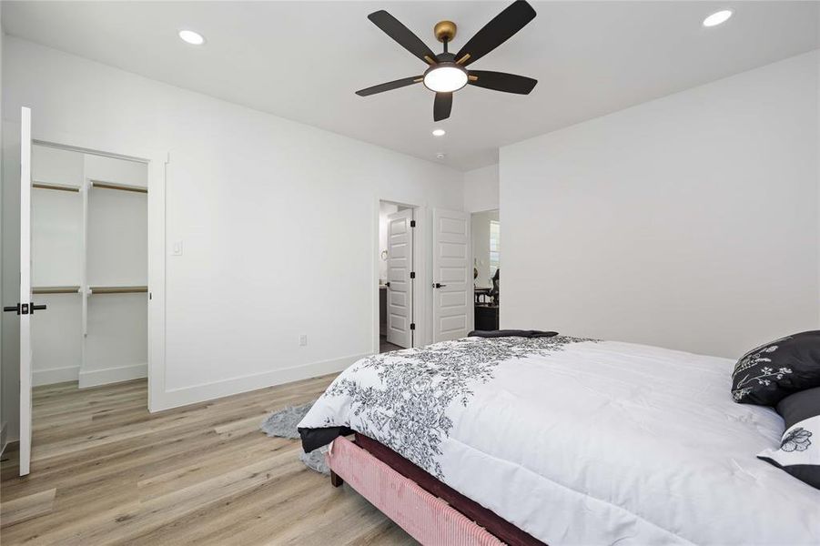 This bedroom is large enough for a king sized bed, has an oversized closet, and a full ensuite bath.