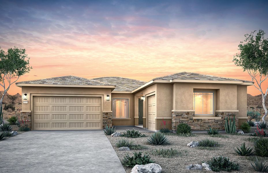 Representative exterior photo of a completed home built from the Livorno by Pulte Homes in Soleo, Queen Creek, AZ (Image 20).