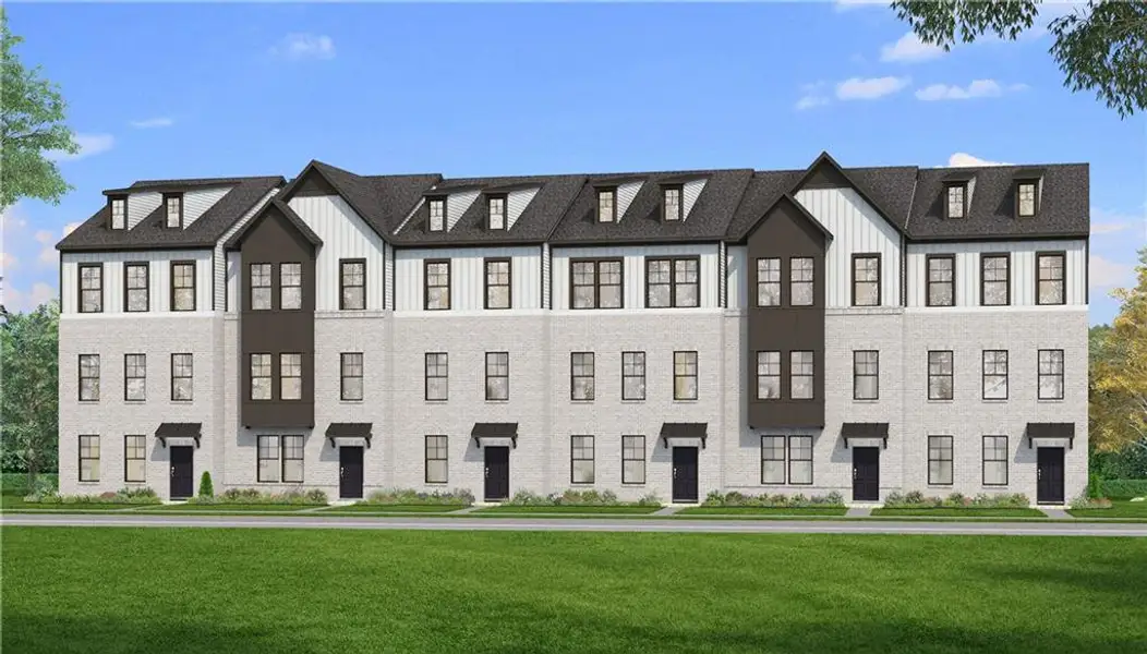 Front exterior of a new home in The Eighteen, Atlanta, GA, highlighting curb appeal (Image 1). Front exterior of a new home in The Eighteen, Atlanta, GA, highlighting curb appeal (Image 1).
