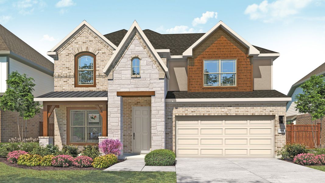Representative exterior photo of a completed home built from the Rosewood by DRB Homes in Devine Landing, Leander, TX (Image 20). Representative exterior photo of a completed home built from the Rosewood by DRB Homes in Devine Landing, Leander, TX (Image 20).