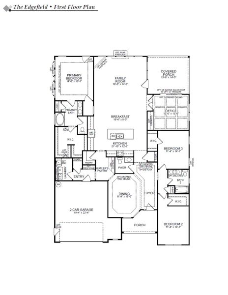 2D floor plan layout for the Edgefield by Eastwood Homes in Arbordale Reserve, Blythewood, SC (Image 3).