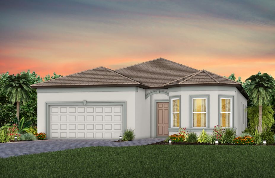 Representative exterior photo of a completed home built from the Mystique by Del Webb in Del Webb Explore North River Ranch, Parrish, FL (Image 1). Representative exterior photo of a completed home built from the Mystique by Del Webb in Del Webb Explore North River Ranch, Parrish, FL (Image 1).