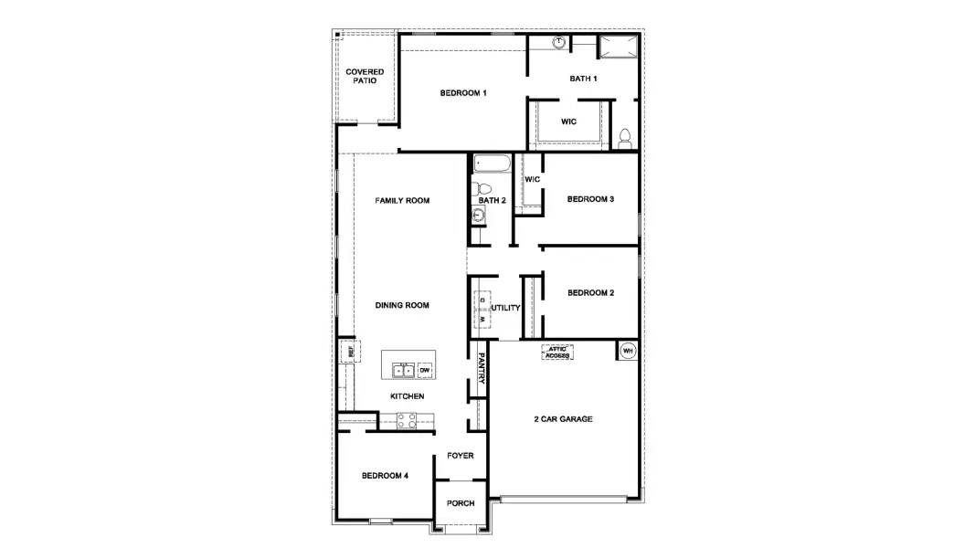 2D floor plan layout for the Seabrook by D.R. Horton in Wildwood Estates, Nolanville, TX (Image 3).