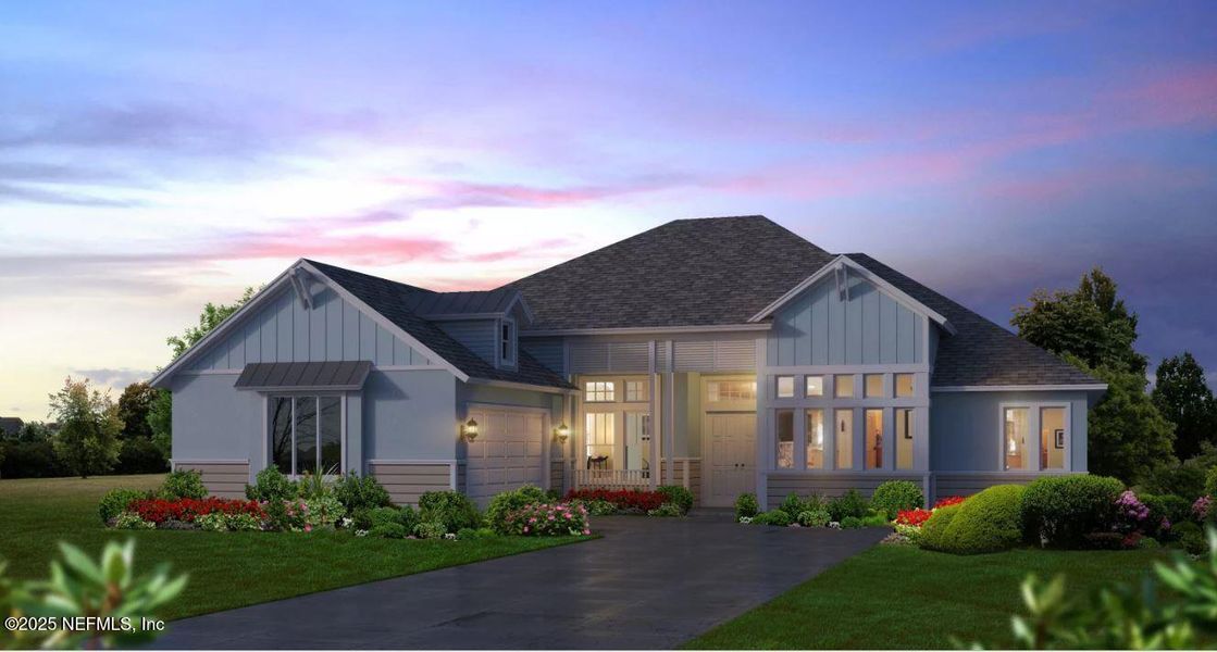 Front exterior of a new home in Amelia National, Fernandina Beach, FL, highlighting curb appeal (Image 1).