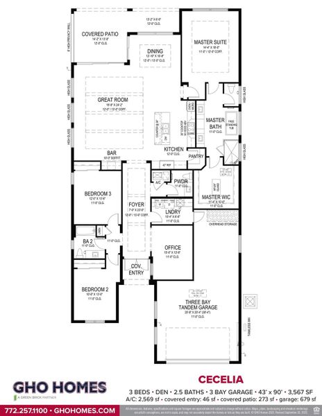 2D floor plan layout for the Cecelia 43 by GHO Homes in Tesoro Club, Port St. Lucie, FL (Image 5).