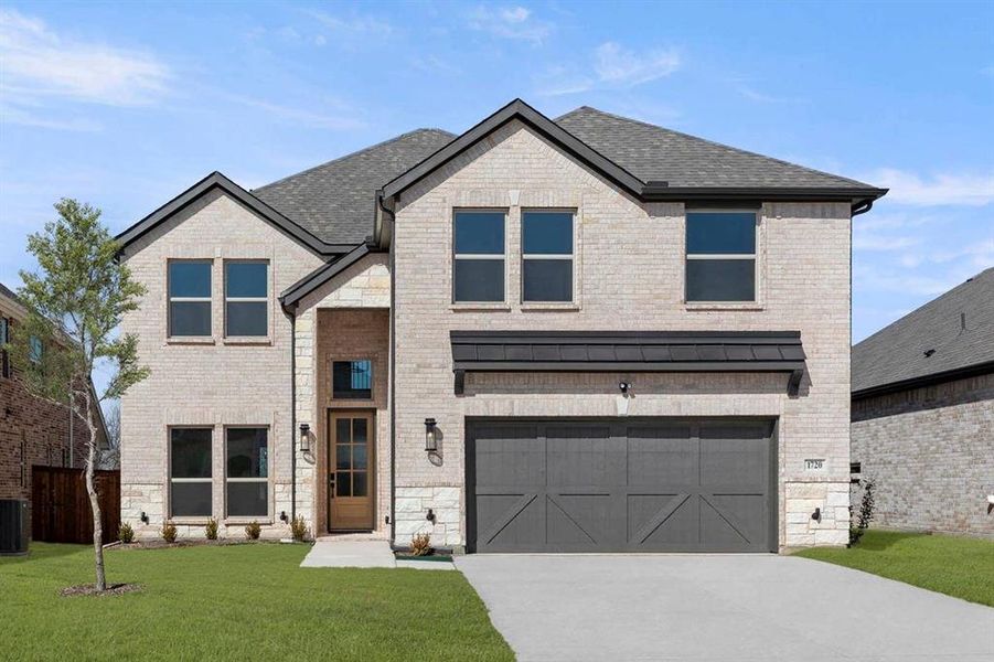 Front exterior of a new home in Valencia on The Lake, Little Elm, TX, highlighting curb appeal (Image 1). Front exterior of a new home in Valencia on The Lake, Little Elm, TX, highlighting curb appeal (Image 1).