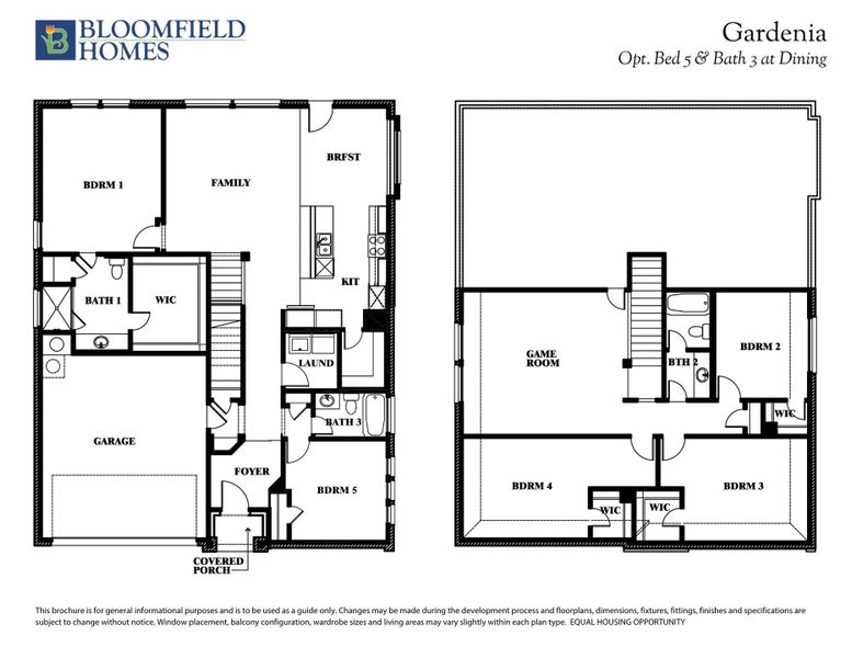 Gardenia Floor Plan with Optional Bed 5 & Bath 3 at Dining