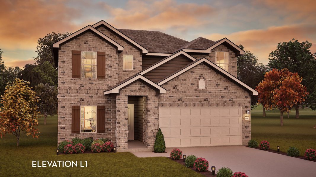 Representative exterior photo of a completed home built from the Blanco by CastleRock Communities in Lariat, Liberty Hill, TX (Image 1). Representative exterior photo of a completed home built from the Blanco by CastleRock Communities in Lariat, Liberty Hill, TX (Image 1).