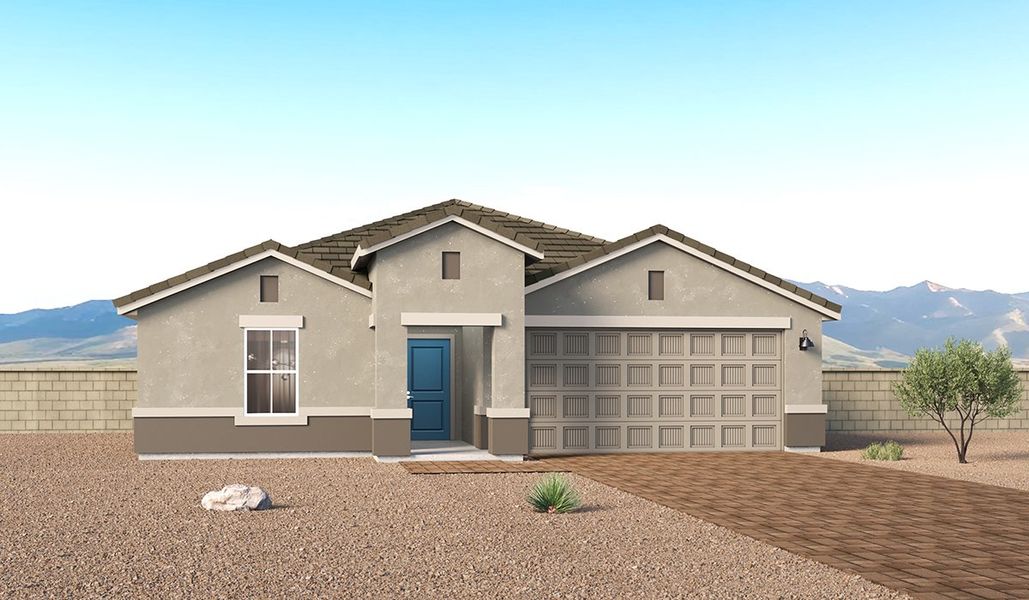 Representative exterior photo of a completed home built from the Kingston - A40K by D.R. Horton in Entrada Del Toro at Rancho Sahuarita, Sahuarita, AZ (Image 1). Representative exterior photo of a completed home built from the Kingston - A40K by D.R. Horton in Entrada Del Toro at Rancho Sahuarita, Sahuarita, AZ (Image 1).