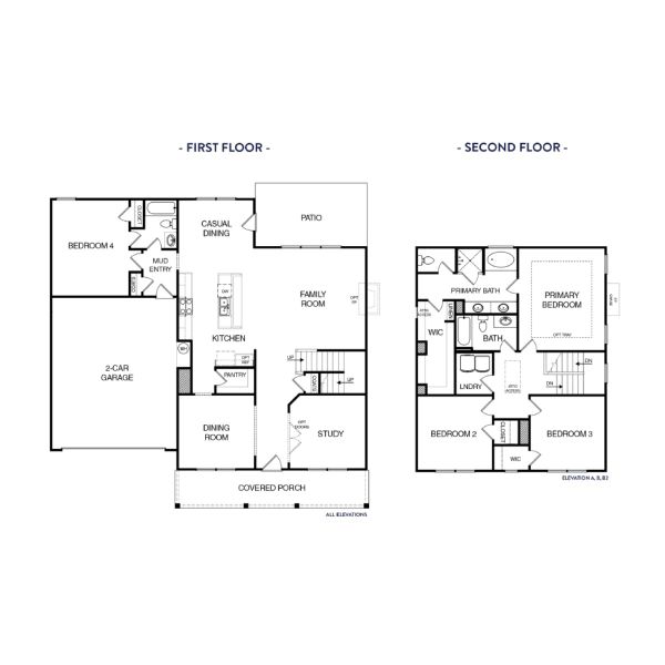2D floor plan layout for the (GA)The Jackson | Front Entry by Reliant Homes in Calgary Downs, Winder, GA (Image 4).