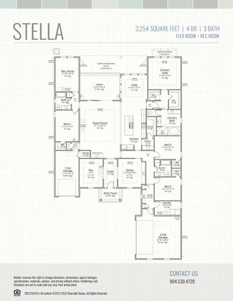 2D floor plan layout for the Stella by Riverside Homes in Hidden Creek at SilverLeaf, St. Augustine, FL (Image 5).