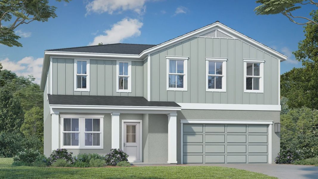 Representative exterior photo of a completed home built from the Highbourne by DRB Homes in Hamilton Bluff, Haines City, FL (Image 2). Representative exterior photo of a completed home built from the Highbourne by DRB Homes in Hamilton Bluff, Haines City, FL (Image 2).