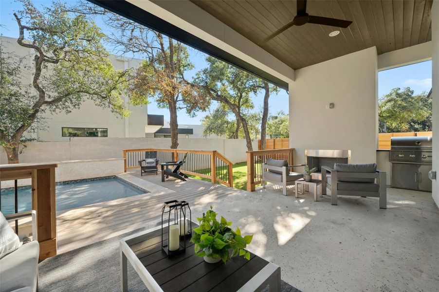 Exterior details and patio area of a home in , Austin (Image 2). Exterior details and patio area of a home in , Austin (Image 2).