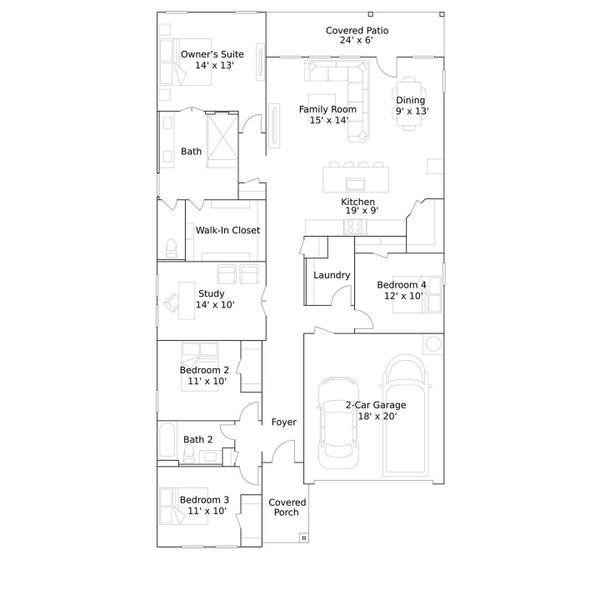 2D floor plan layout of this home in The Preserve at Rosenberg, Rosenberg, TX (Image 2).