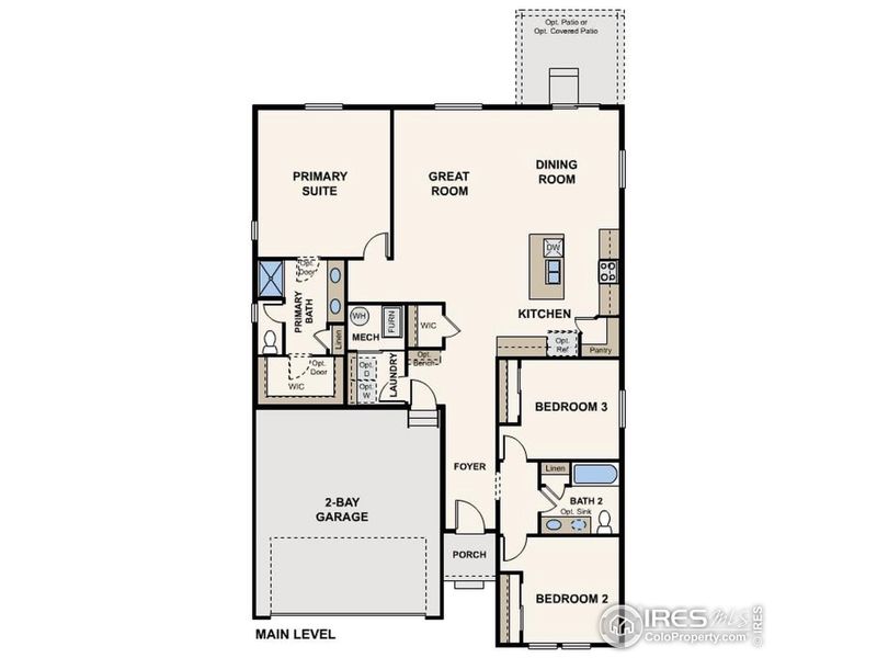 2D floor plan layout of this home in The Overlook at Johnstown Farms, Johnstown, CO (Image 2).