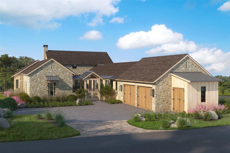 Front exterior of a new home in , Fredericksburg, TX, highlighting curb appeal (Image 1).