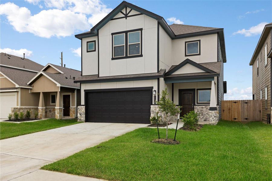 Front exterior of a new home in Glendale Lakes, Rosharon, TX, highlighting curb appeal (Image 25).
