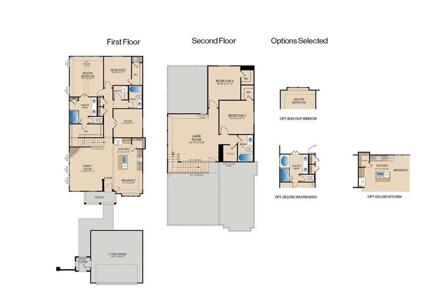 2D floor plan layout of this home in The Reserve at Spiritas Ranch, Little Elm, TX (Image 1).