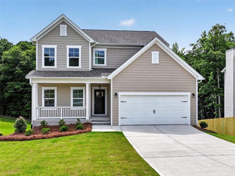Front exterior of a new home in High Shoals, Dallas, GA, highlighting curb appeal (Image 1). Front exterior of a new home in High Shoals, Dallas, GA, highlighting curb appeal (Image 1).