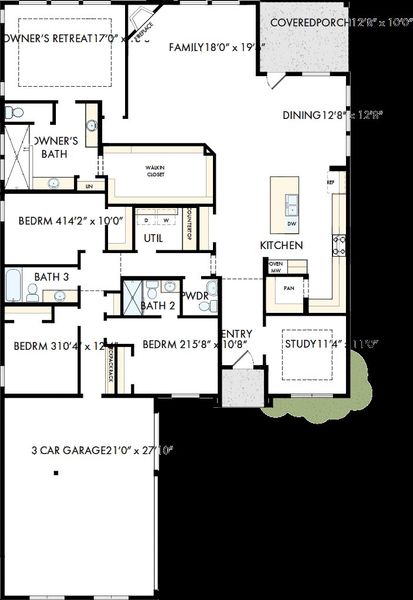 2D floor plan layout of this home in Terraces – Classics, Rockwall, TX (Image 2). 2D floor plan layout of this home in Terraces – Classics, Rockwall, TX (Image 2).