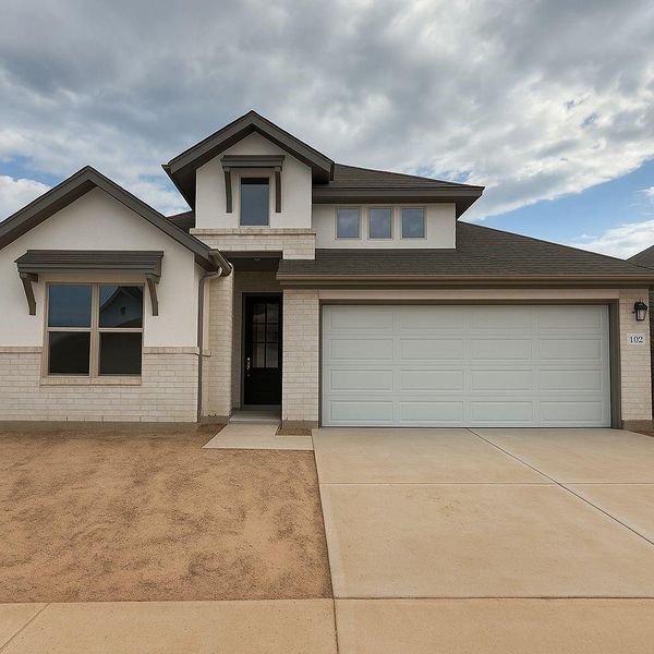 Front exterior of a new home in Escondido, Magnolia, TX, highlighting curb appeal (Image 1).