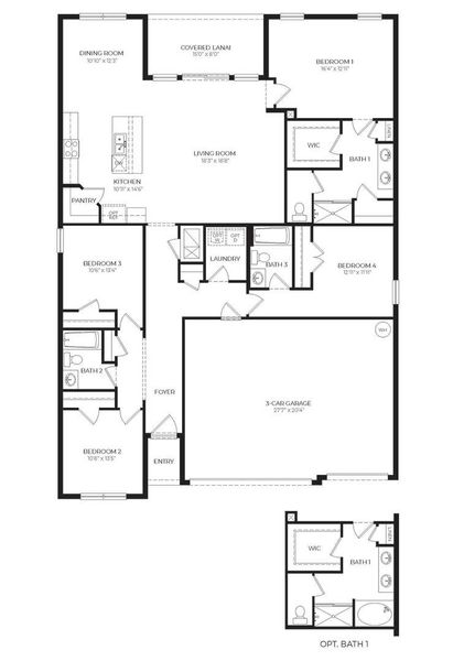 2D floor plan layout for the Madison by D.R. Horton in Okeechobee Spot Lots, Okeechobee, FL (Image 3).