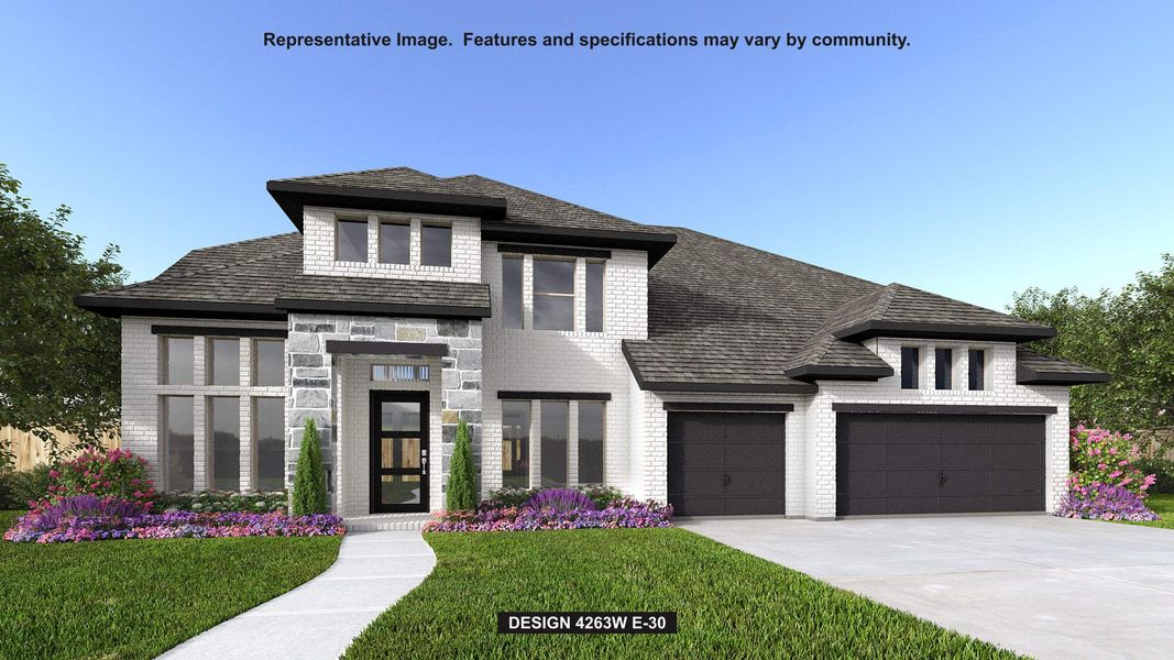 Front exterior of a new home in Parten 75'/85', Austin, TX, highlighting curb appeal (Image 1).