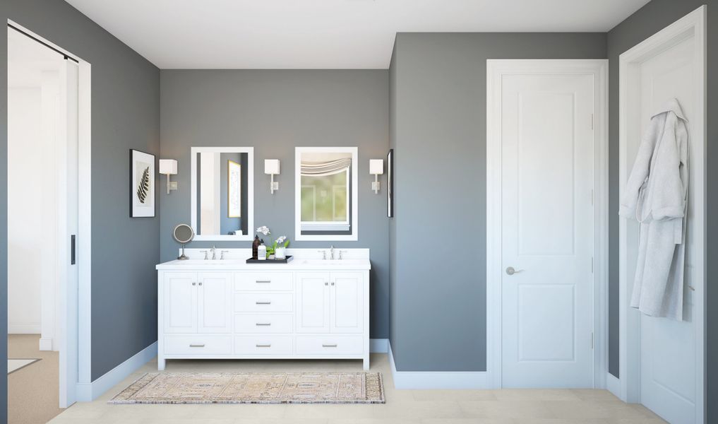 Primary bath with freestanding vanity Primary bath with freestanding vanity