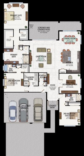 2D floor plan layout for the Madison by GL Homes in Valencia Parc at Riverland, Port St. Lucie, FL (Image 5).