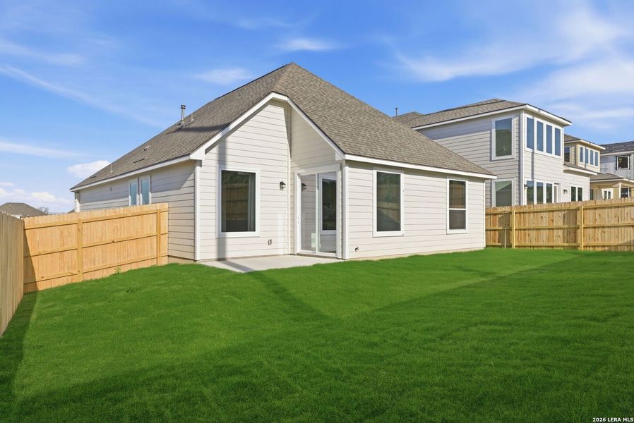 Exterior details and patio area of a home in The Meadows at Hunters Ranch, San Antonio (Image 3).