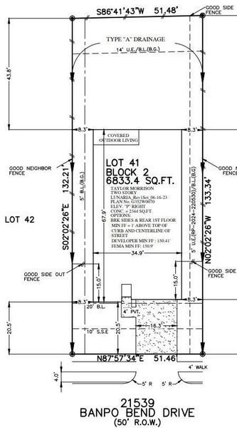 21539 Banpo Bend Drive preliminary plot plan