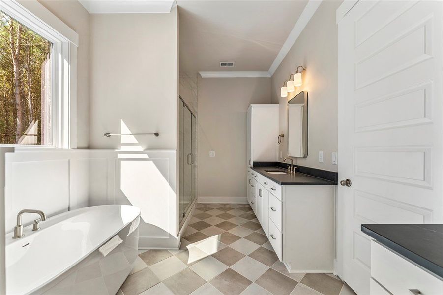 Primary bath - Images are of a different home with