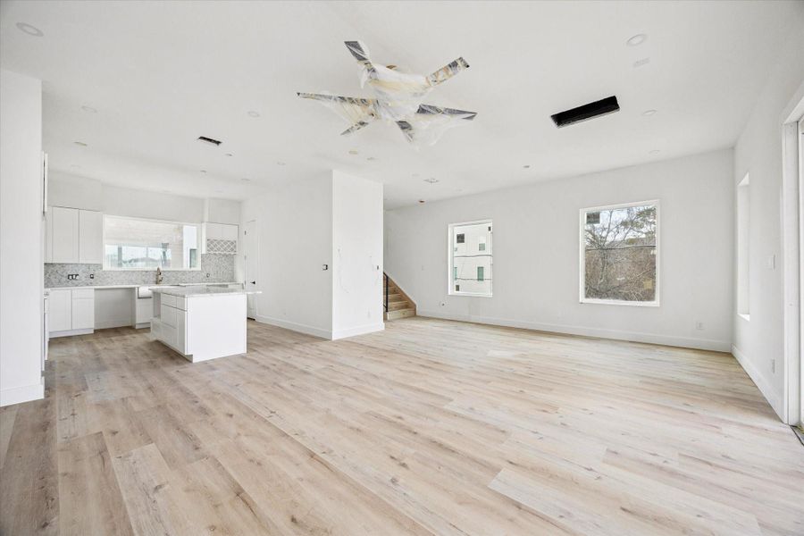 View of the kitchen, living room and dining room as of February 12, 2026.