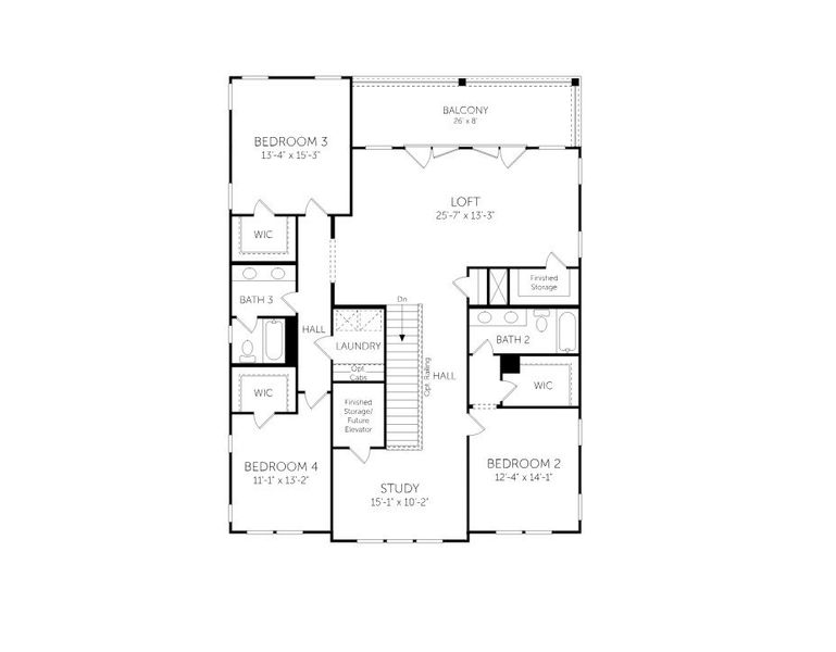 2D floor plan layout for the Ravenel - Single Family Homes by Dream Finders Homes in Rivercroft, Awendaw, SC (Image 4).