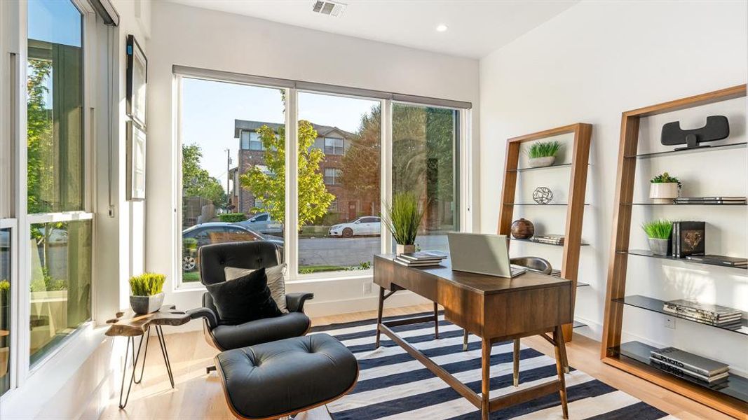 Home office featuring wood-type flooring