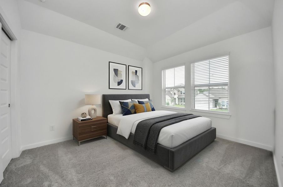 Virtually Staged - Secondary Bedroom. Sample photo of completed home with similar floor plan. Actual colors and selections may vary. Virtually Staged - Secondary Bedroom. Sample photo of completed home with similar floor plan. Actual colors and selections may vary.